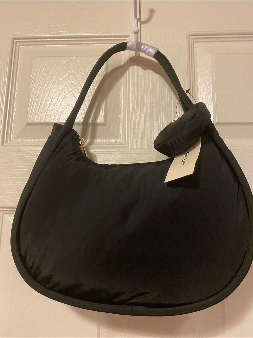 On 34th Nylon Padded Crescent Shoulder Bag in Black